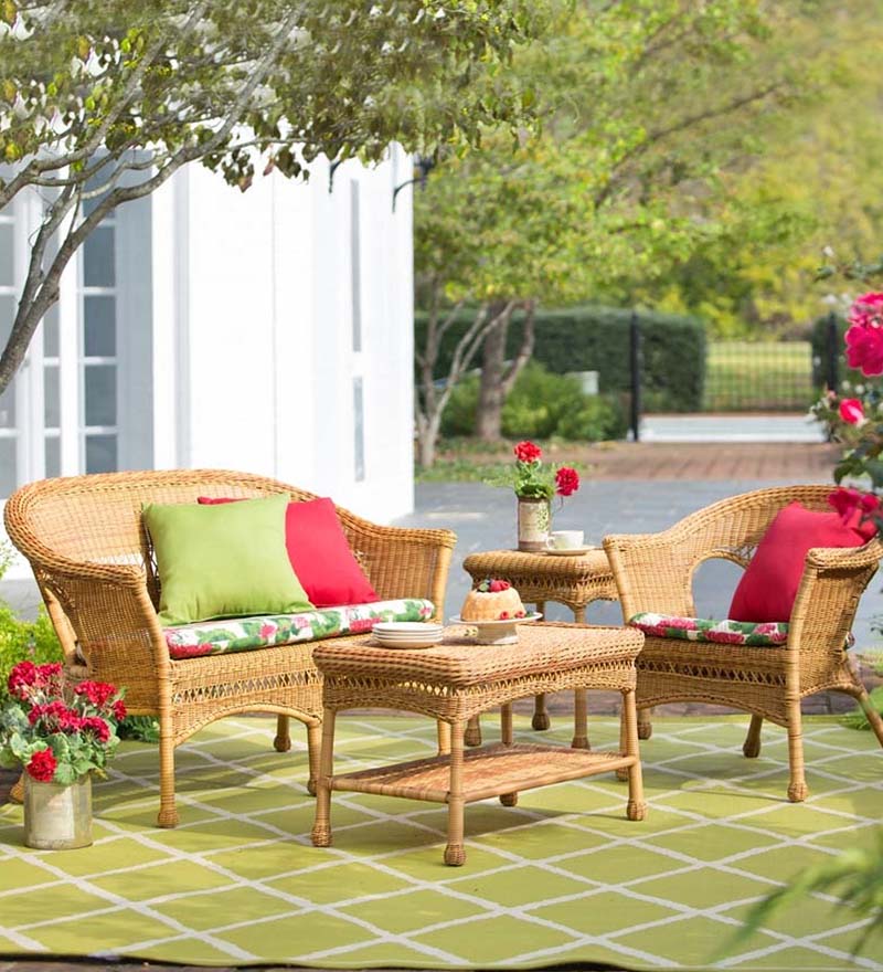 Plow &amp; Hearth Outdoor Side Tables | Outdoor Living Easy Care Resin Wicker End Table - Black