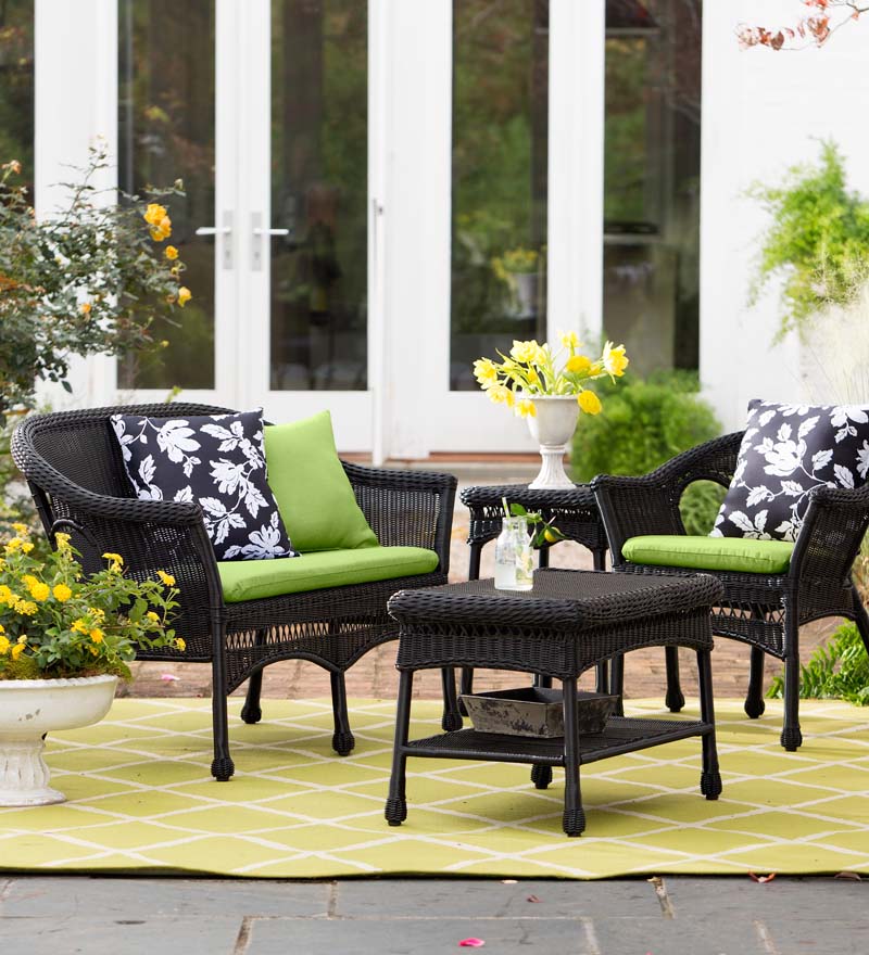 Plow &amp; Hearth Outdoor Side Tables | Outdoor Living Easy Care Resin Wicker End Table - Black