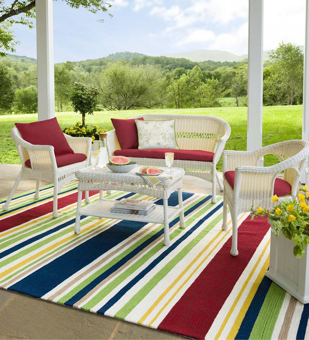 Plow &amp; Hearth Outdoor Side Tables | Outdoor Living Easy Care Resin Wicker End Table - Black