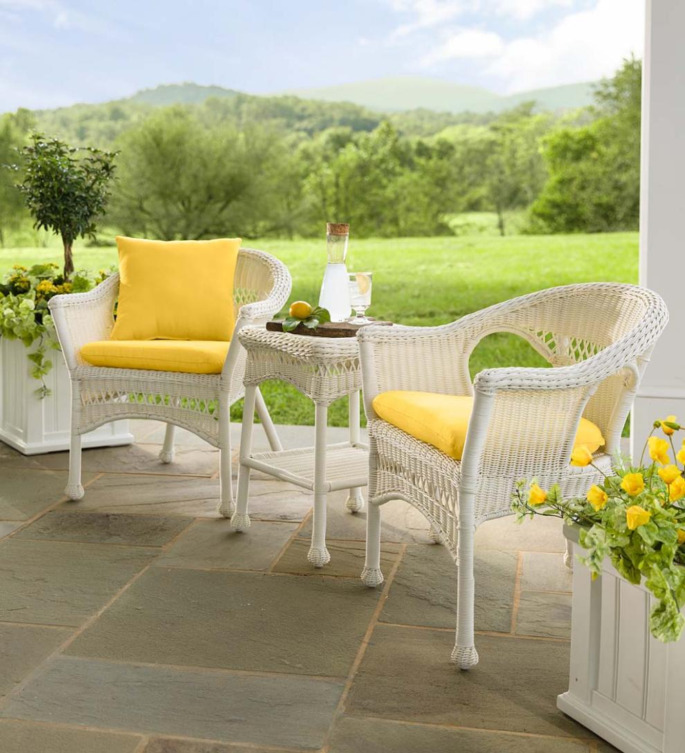 Plow &amp; Hearth Outdoor Side Tables | Outdoor Living Easy Care Resin Wicker End Table - Black