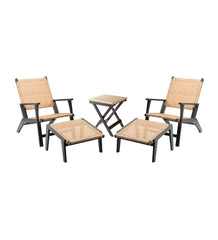 Plow &amp; Hearth Outdoor Wicker | Outdoor Living Claytor Eucalyptus Outdoor 2 Chairs And 2 Ottomans With Table, 5-Piece Set - Black