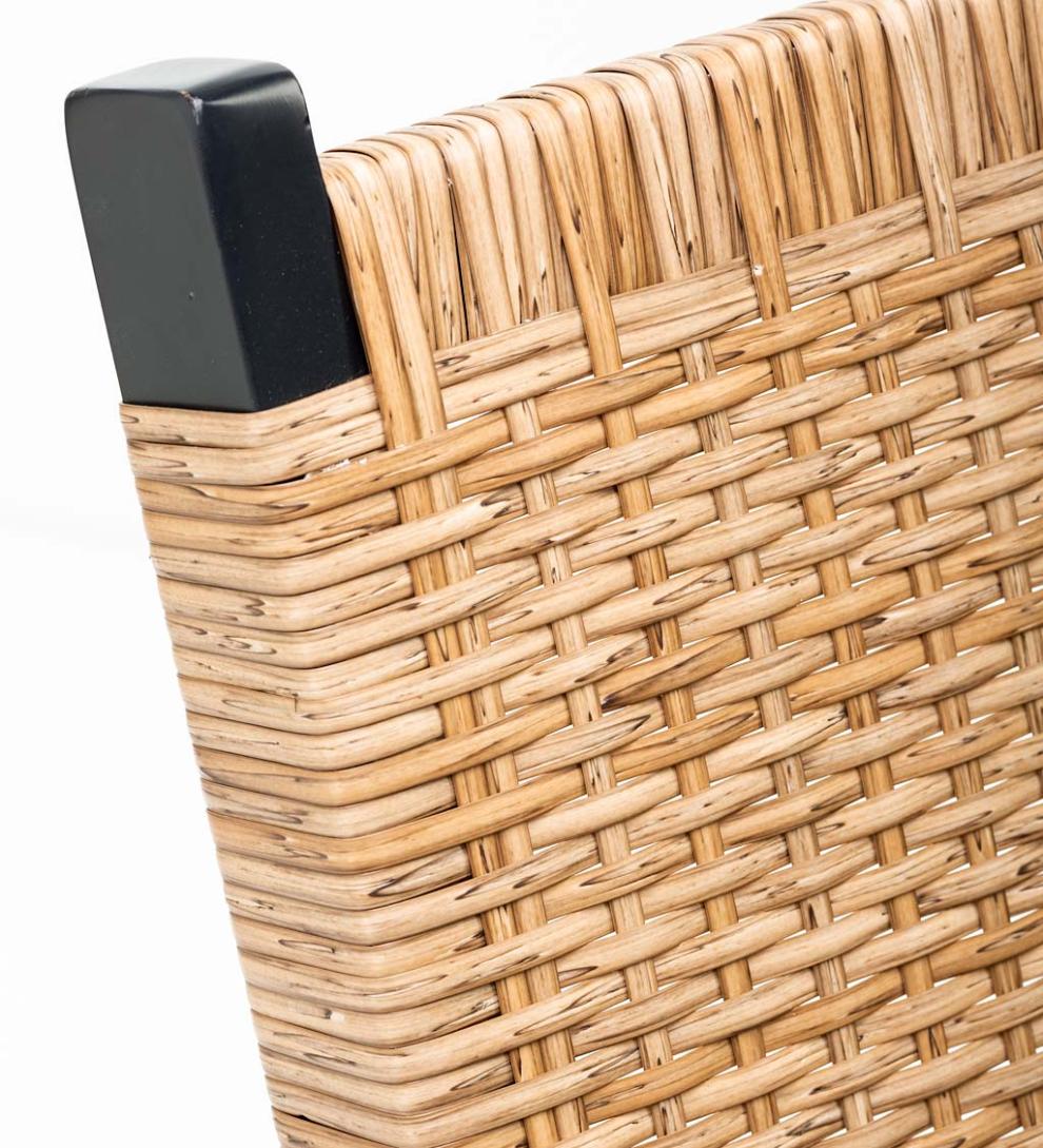 Plow &amp; Hearth Outdoor Wicker | Outdoor Living Claytor Eucalyptus Outdoor Furniture, Chair And Ottoman, 2-Piece Set - Black