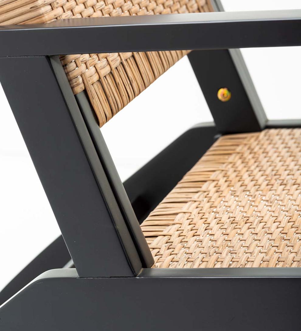 Plow &amp; Hearth Outdoor Wicker | Outdoor Living Claytor Eucalyptus Outdoor Furniture, Chair And Ottoman, 2-Piece Set - Black