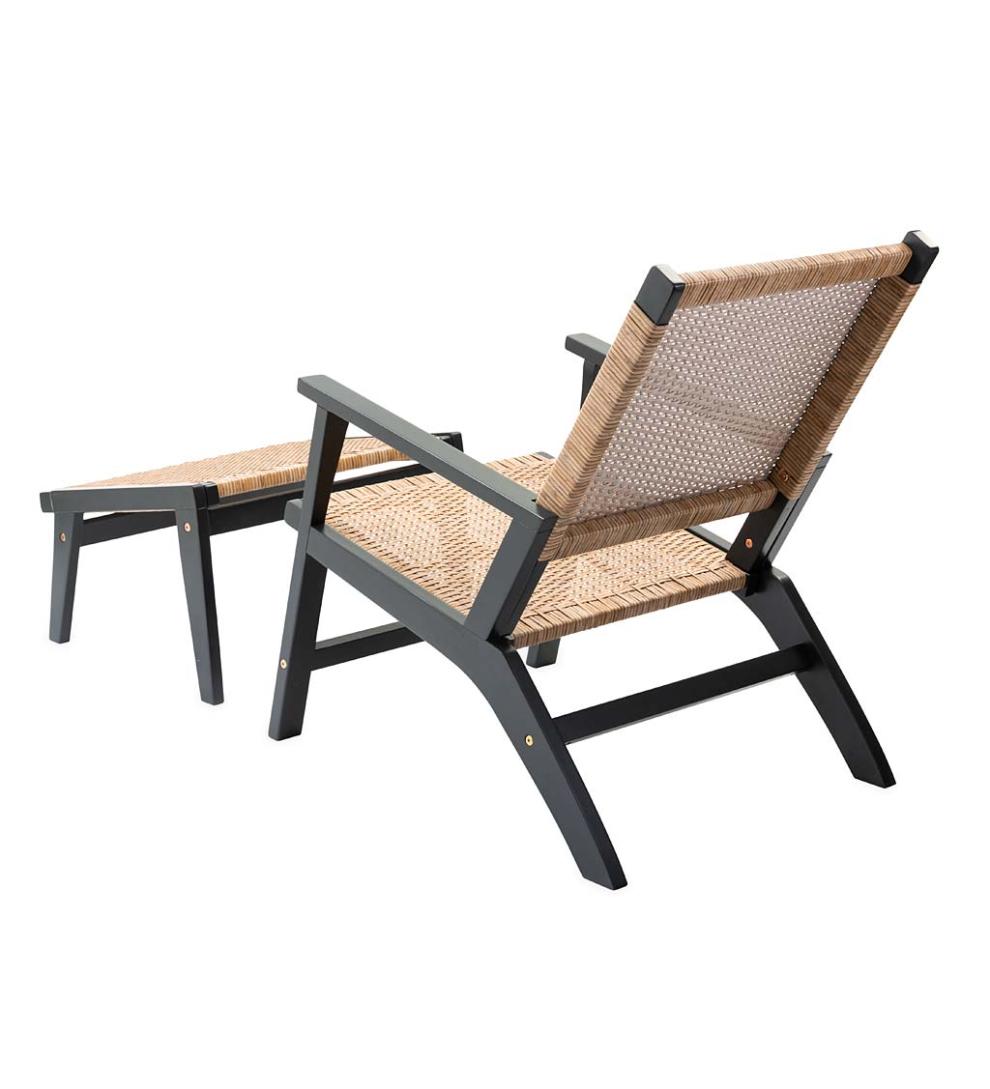 Plow &amp; Hearth Outdoor Wicker | Outdoor Living Claytor Eucalyptus Outdoor Furniture, Chair And Ottoman, 2-Piece Set - Black