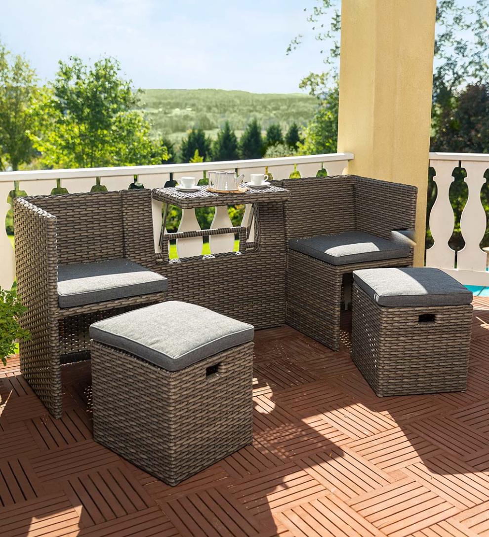 Plow &amp; Hearth Outdoor Wicker | Outdoor Living Compact Modular Wicker Seating Set With Multiple Configurations - Antique Brown