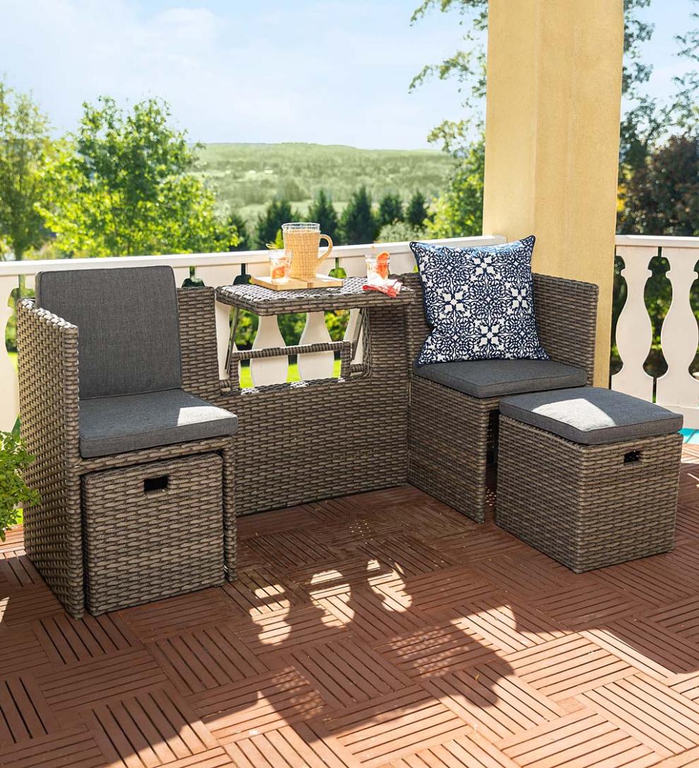 Plow &amp; Hearth Outdoor Wicker | Outdoor Living Compact Modular Wicker Seating Set With Multiple Configurations - Antique Brown