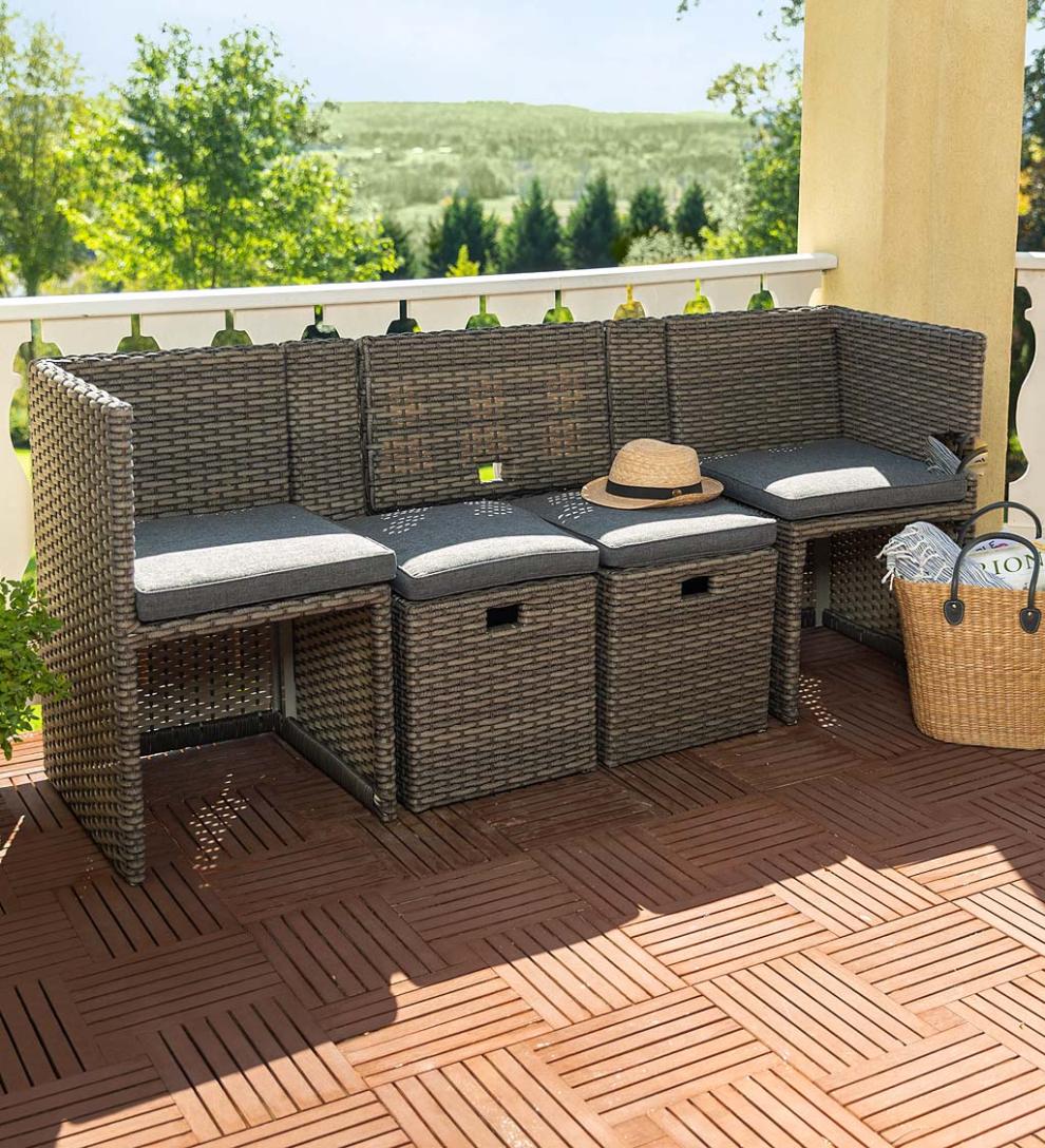 Plow &amp; Hearth Outdoor Wicker | Outdoor Living Compact Modular Wicker Seating Set With Multiple Configurations - Antique Brown