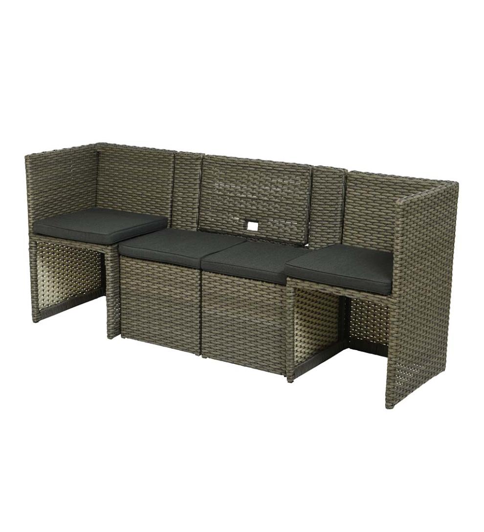 Plow &amp; Hearth Outdoor Wicker | Outdoor Living Compact Modular Wicker Seating Set With Multiple Configurations - Antique Brown