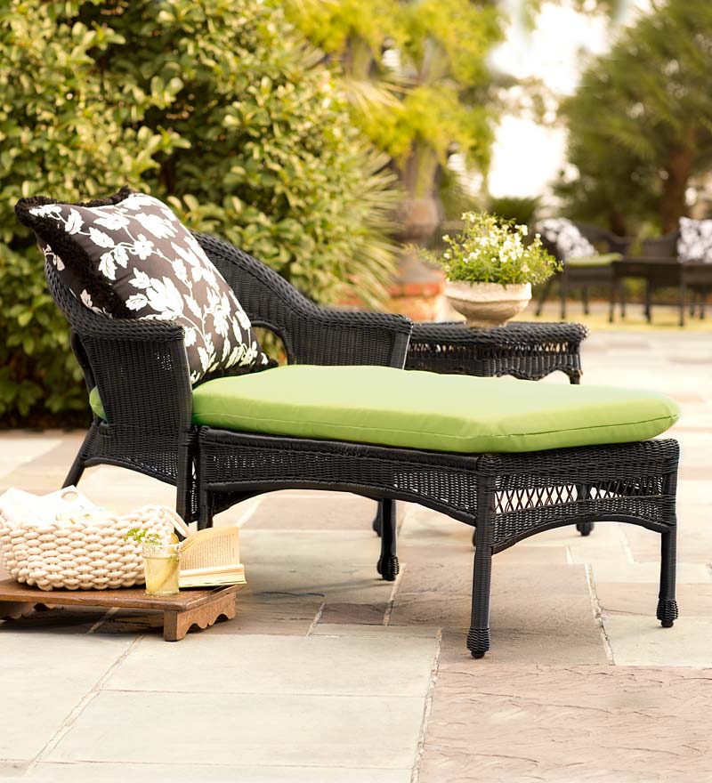 Plow &amp; Hearth Outdoor Wicker | Outdoor Living Easy Care Resin Wicker Chaise - Black