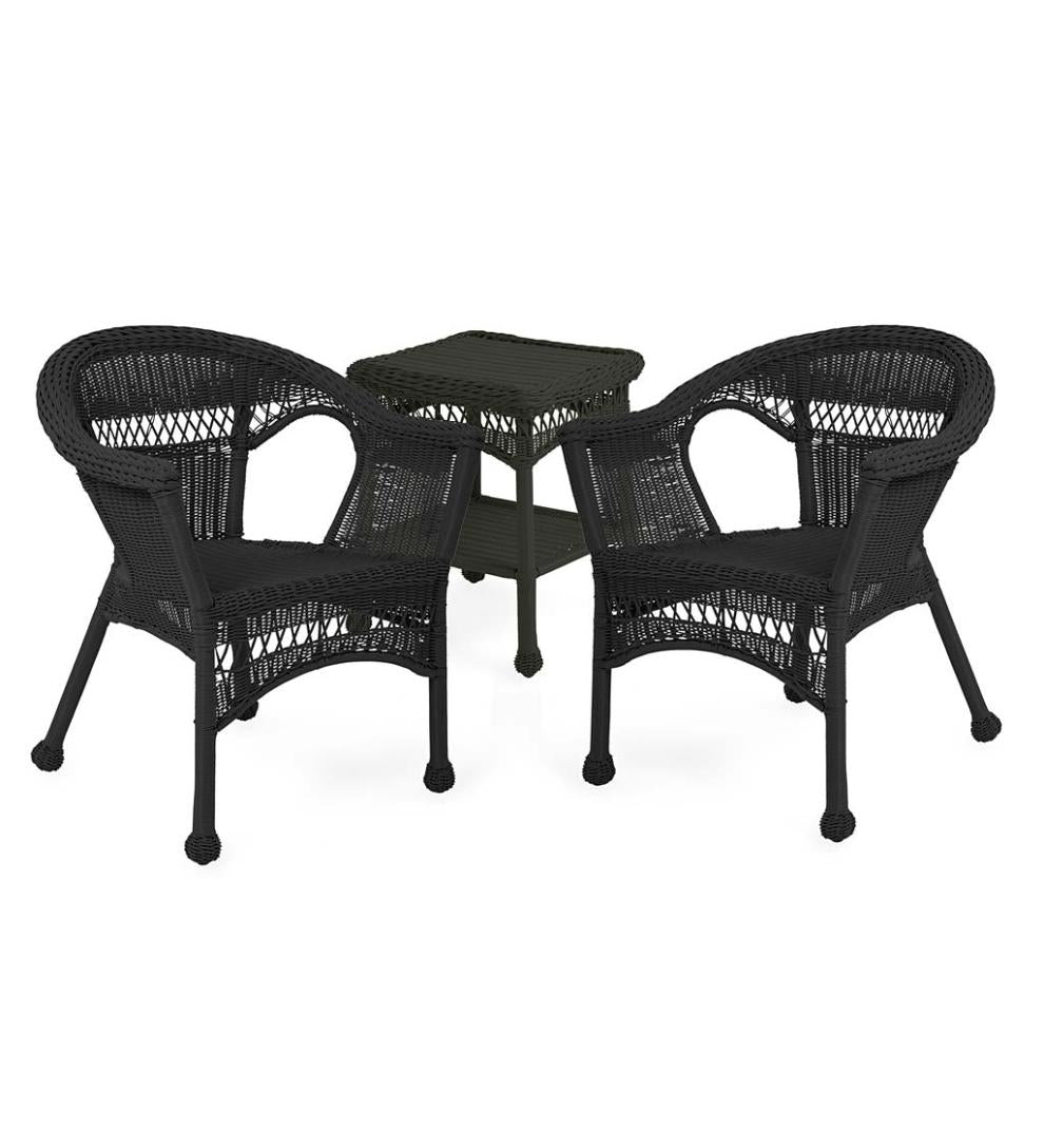 Plow &amp; Hearth Outdoor Wicker | Outdoor Living Easy Care Resin Wicker Furniture Set, Two Chairs And End Table - Black