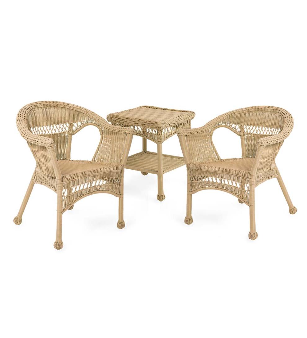 Plow &amp; Hearth Outdoor Wicker | Outdoor Living Easy Care Resin Wicker Furniture Set, Two Chairs And End Table - Black