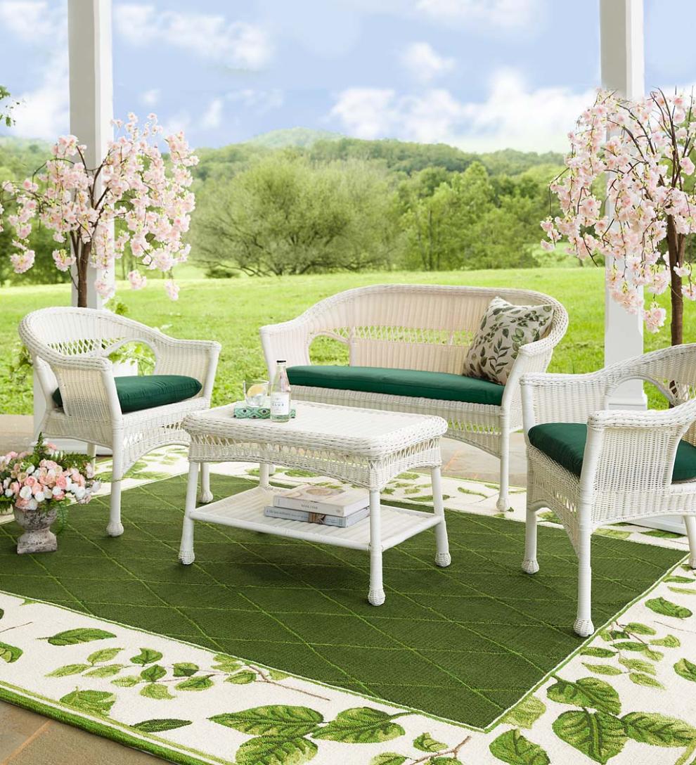 Plow &amp; Hearth Outdoor Wicker | Outdoor Living Easy Care Resin Wicker Love Seat, Chairs And Coffee Table Set