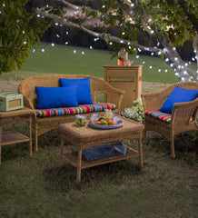 Plow &amp; Hearth Outdoor Wicker | Outdoor Living Easy Care Resin Wicker Love Seat, Chairs And Coffee Table Set