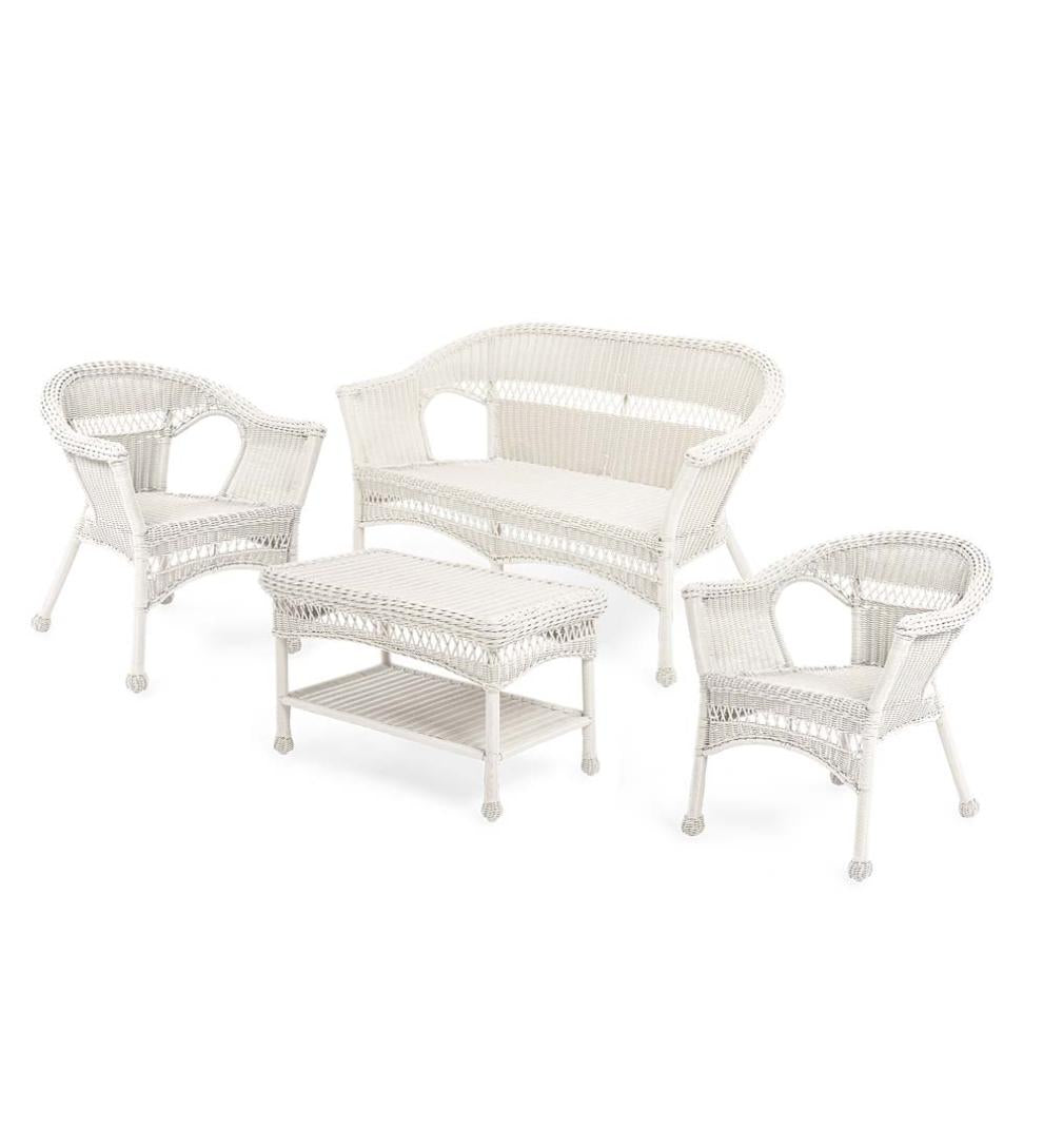 Plow &amp; Hearth Outdoor Wicker | Outdoor Living Easy Care Resin Wicker Love Seat, Chairs And Coffee Table Set