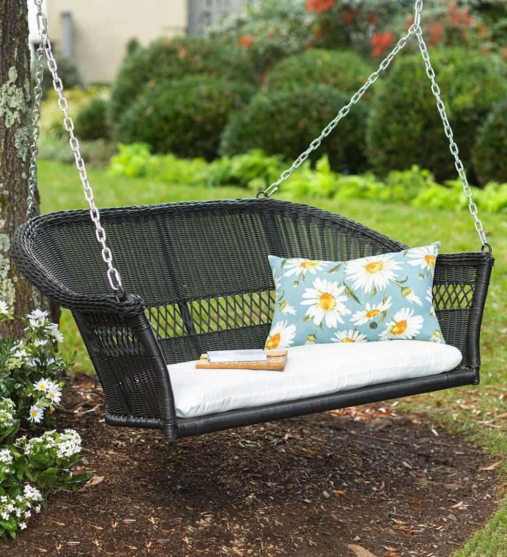 Plow &amp; Hearth Outdoor Wicker | Outdoor Living Easy Care Resin Wicker Swing - Natural