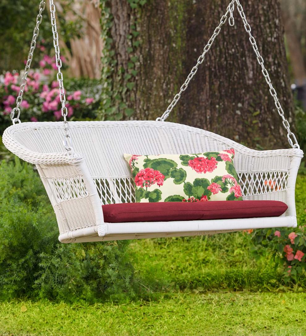 Plow &amp; Hearth Outdoor Wicker | Outdoor Living Easy Care Resin Wicker Swing - Natural