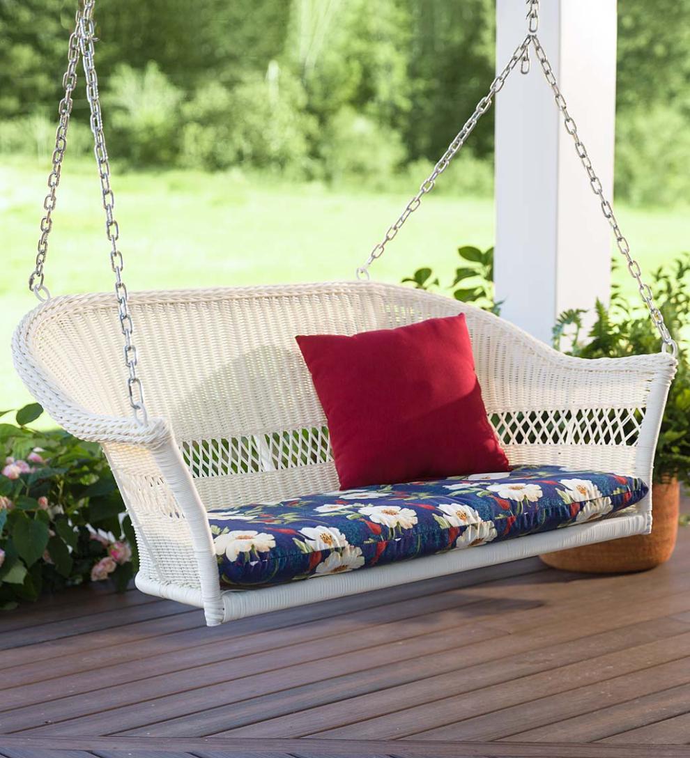 Plow &amp; Hearth Outdoor Wicker | Outdoor Living Easy Care Resin Wicker Swing - Natural