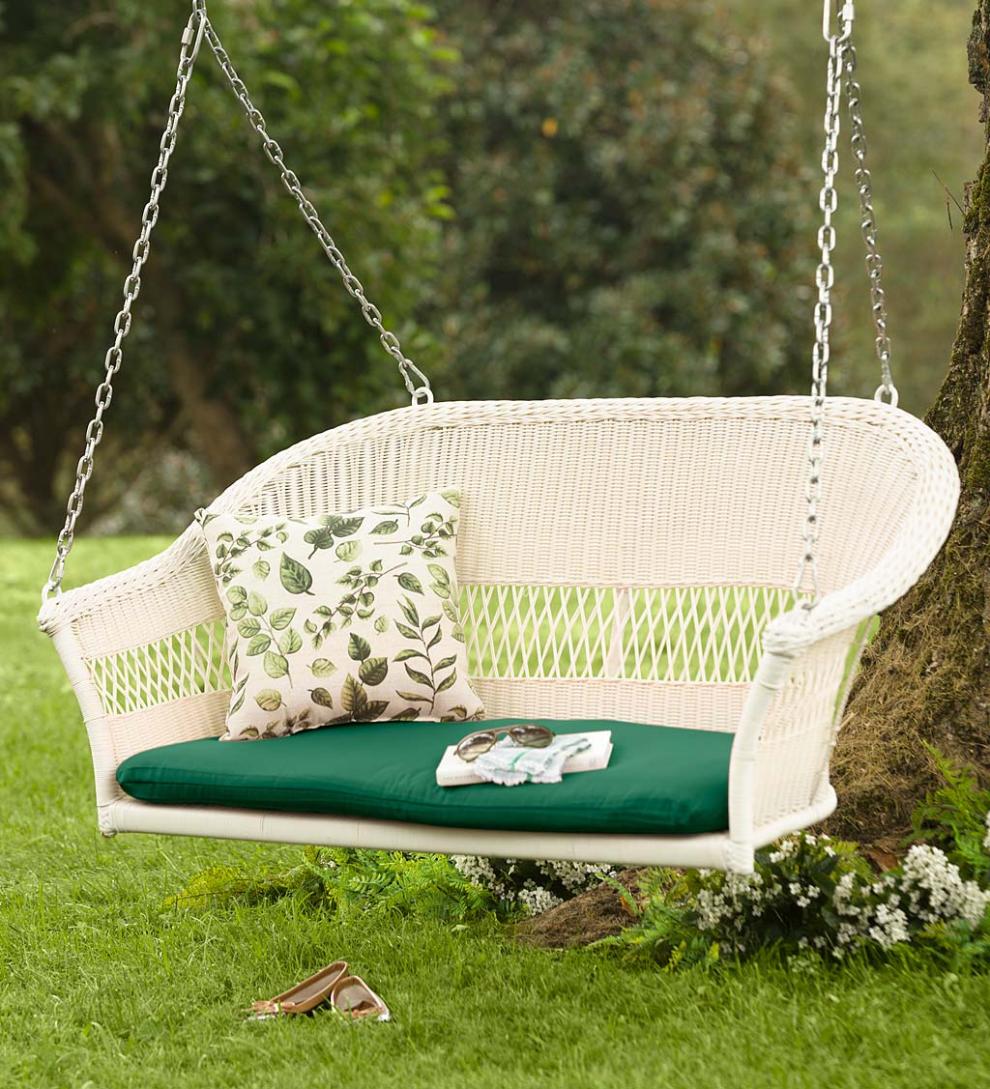 Plow &amp; Hearth Outdoor Wicker | Outdoor Living Easy Care Resin Wicker Swing - Natural
