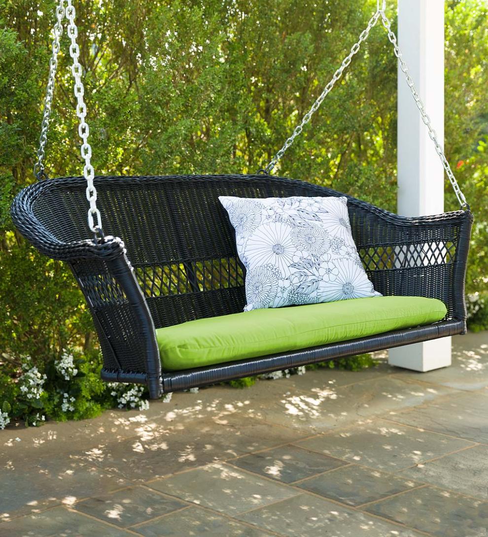Plow &amp; Hearth Outdoor Wicker | Outdoor Living Easy Care Resin Wicker Swing - Natural