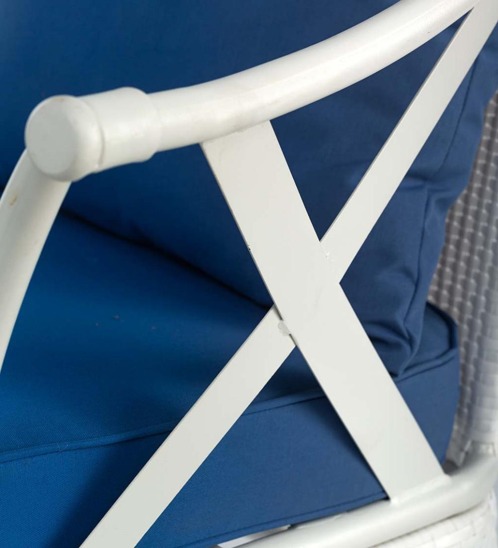 Plow &amp; Hearth Outdoor Wicker | Outdoor Living Five Piece White Wicker Patio Furniture Set With Cushions - White