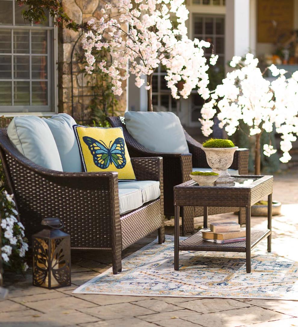 Plow &amp; Hearth Outdoor Wicker | Outdoor Living Hawthorne Outdoor 4-Piece Wicker Seating Set With Cushions