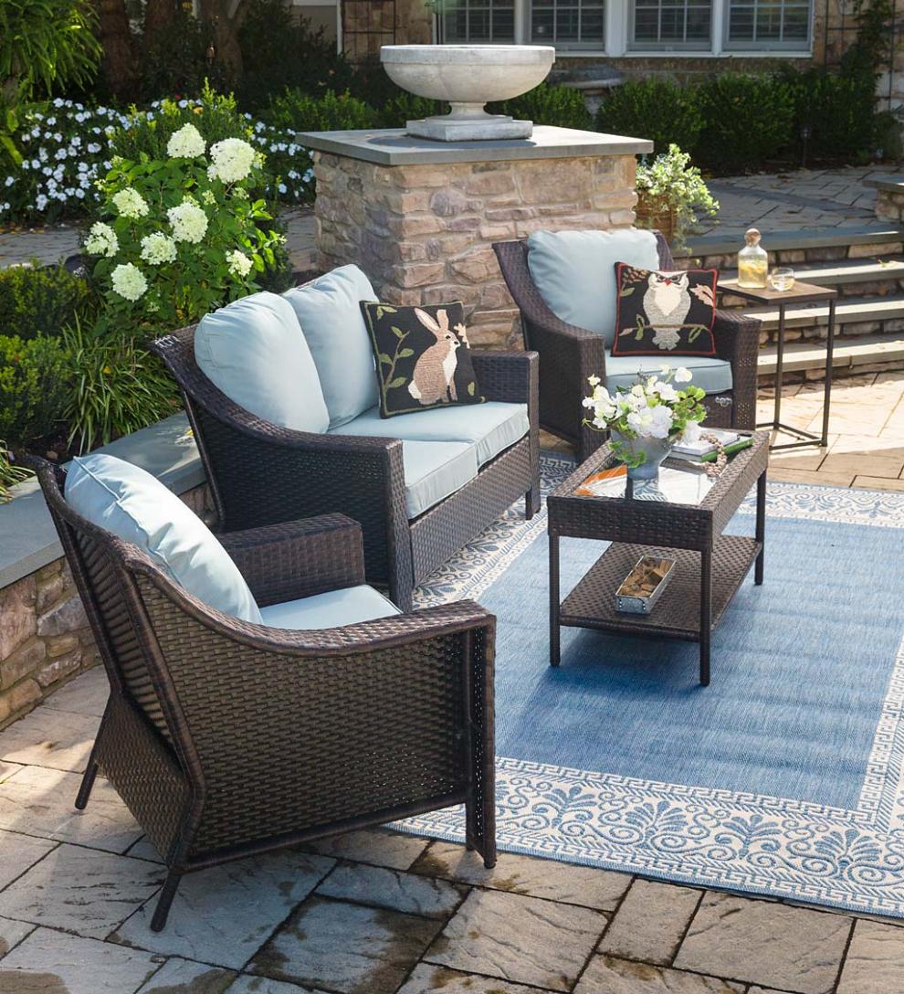 Plow &amp; Hearth Outdoor Wicker | Outdoor Living Hawthorne Outdoor 4-Piece Wicker Seating Set With Cushions