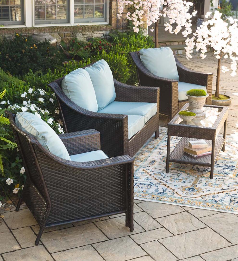 Plow &amp; Hearth Outdoor Wicker | Outdoor Living Hawthorne Outdoor 4-Piece Wicker Seating Set With Cushions