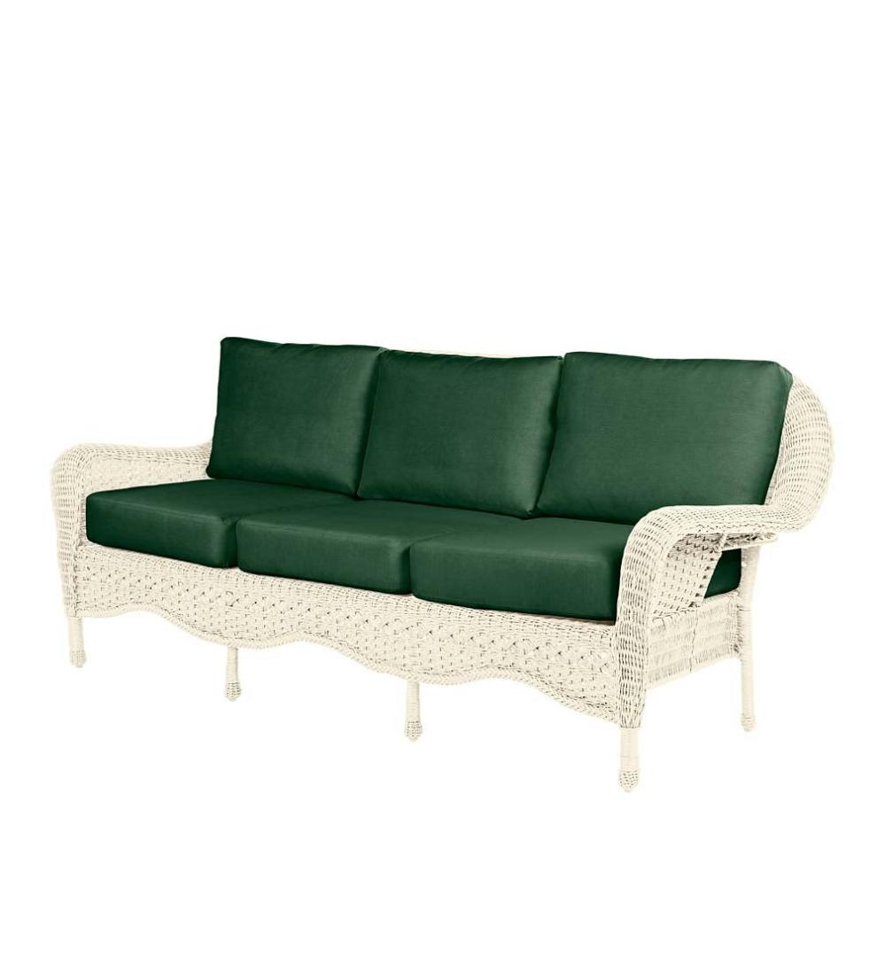 Plow &amp; Hearth Outdoor Wicker | Outdoor Living Prospect Hill Outdoor Wicker Deep Seating Sofa With Cushions - Cloud White With Midnight Navy Cushions