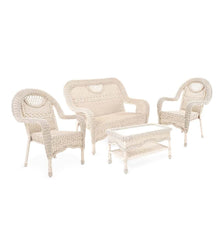 Plow &amp; Hearth Outdoor Wicker | Outdoor Living Prospect Hill Wicker Set Of Settee, Two Chairs And Coffee Table - Cloud White