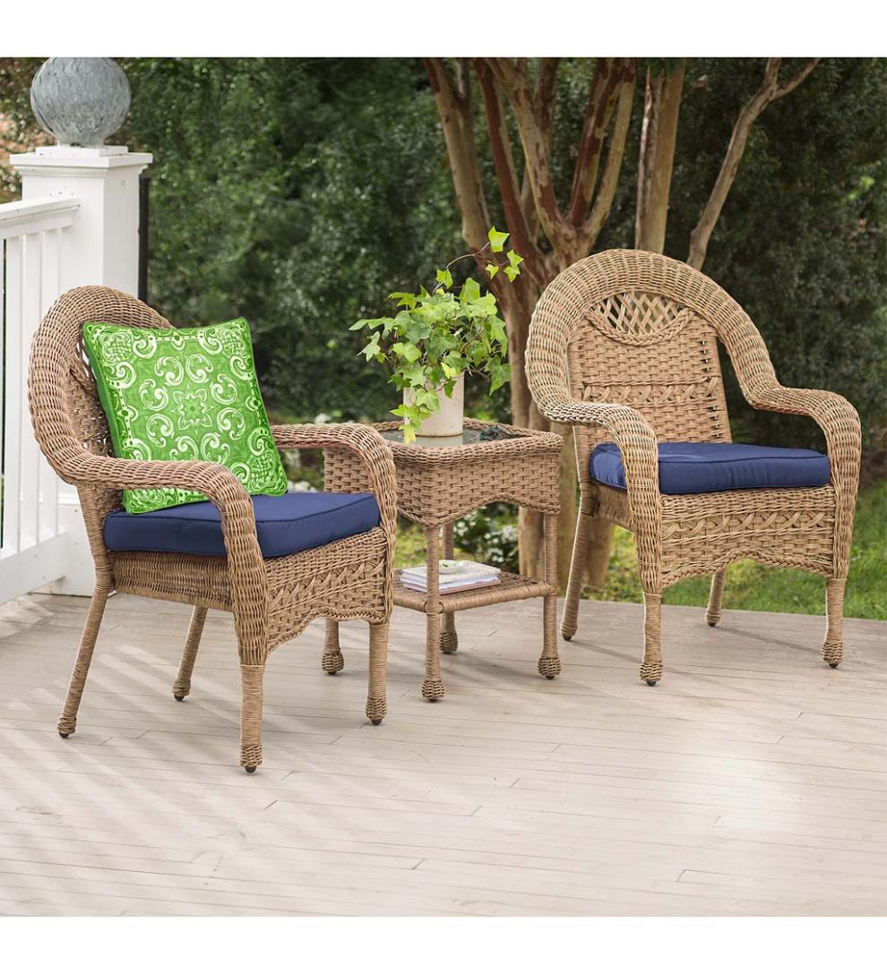 Plow &amp; Hearth Outdoor Wicker | Outdoor Living Prospect Hill Wicker Set Of Two Chairs And End Table - Cloud White