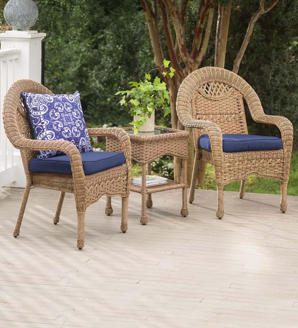 Plow &amp; Hearth Outdoor Wicker | Outdoor Living Prospect Hill Wicker Set Of Two Chairs And End Table - Cloud White