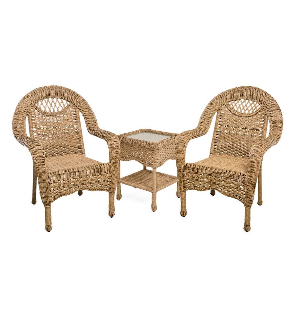 Plow &amp; Hearth Outdoor Wicker | Outdoor Living Prospect Hill Wicker Set Of Two Chairs And End Table - Cloud White