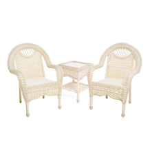 Plow &amp; Hearth Outdoor Wicker | Outdoor Living Prospect Hill Wicker Set Of Two Chairs And End Table - Cloud White
