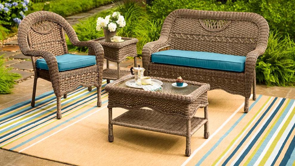 Plow &amp; Hearth Outdoor Wicker | Outdoor Living Prospect Hill Wicker Settee Set
