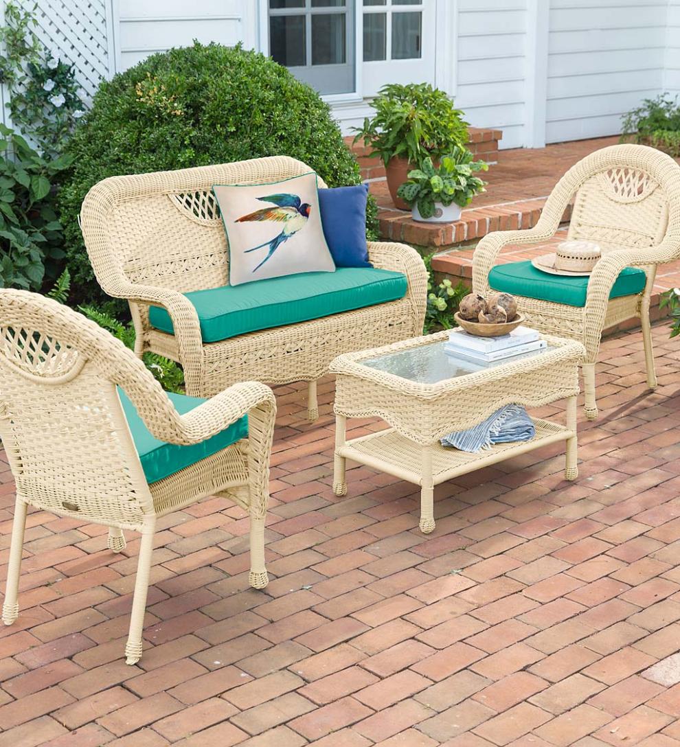 Plow &amp; Hearth Outdoor Wicker | Outdoor Living Prospect Hill Wicker Settee Set