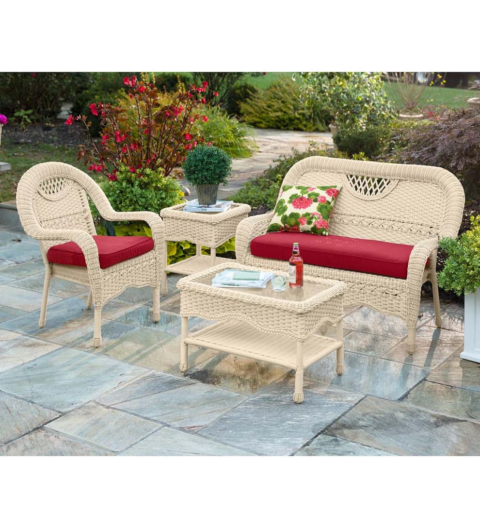 Plow &amp; Hearth Outdoor Wicker | Outdoor Living Prospect Hill Wicker Settee Set