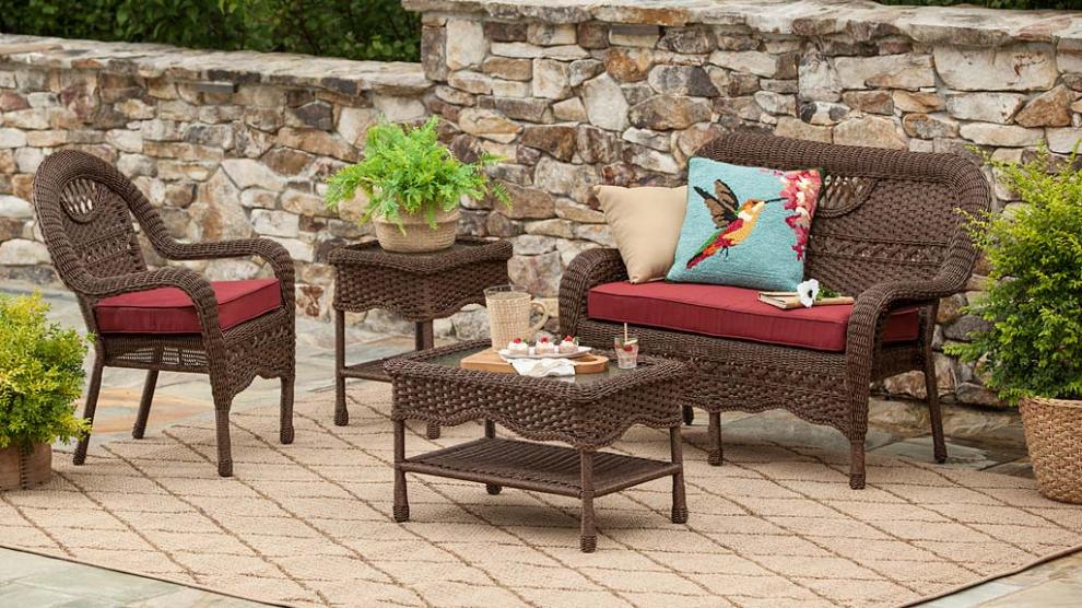 Plow &amp; Hearth Outdoor Wicker | Outdoor Living Prospect Hill Wicker Settee Set