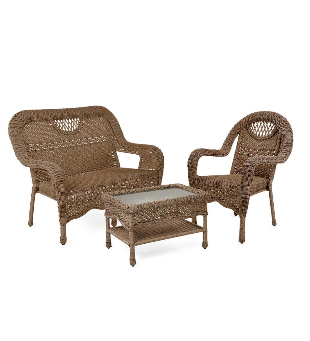 Plow &amp; Hearth Outdoor Wicker | Outdoor Living Prospect Hill Wicker Settee Set