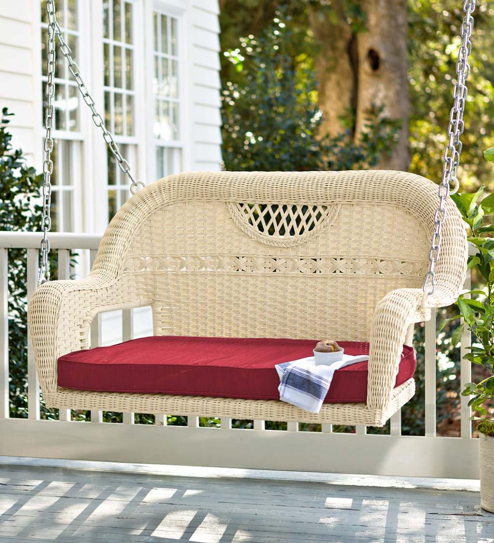 Plow &amp; Hearth Outdoor Wicker | Outdoor Living Prospect Hill Wicker Swing - Cloud White
