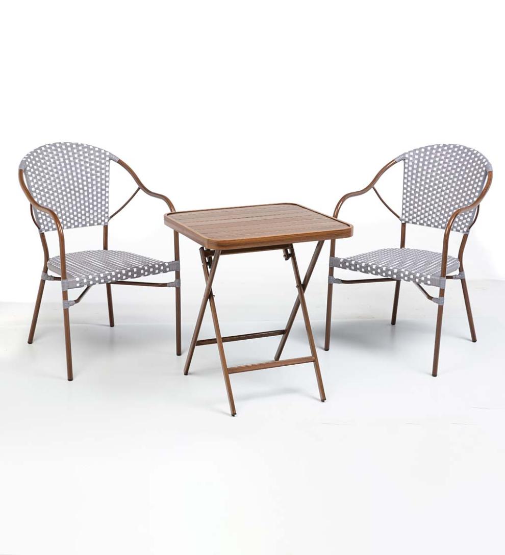 Plow &amp; Hearth Outdoor Wicker | Outdoor Living Resin Wicker Bistro Set With Folding Table, 3-Piece - Black