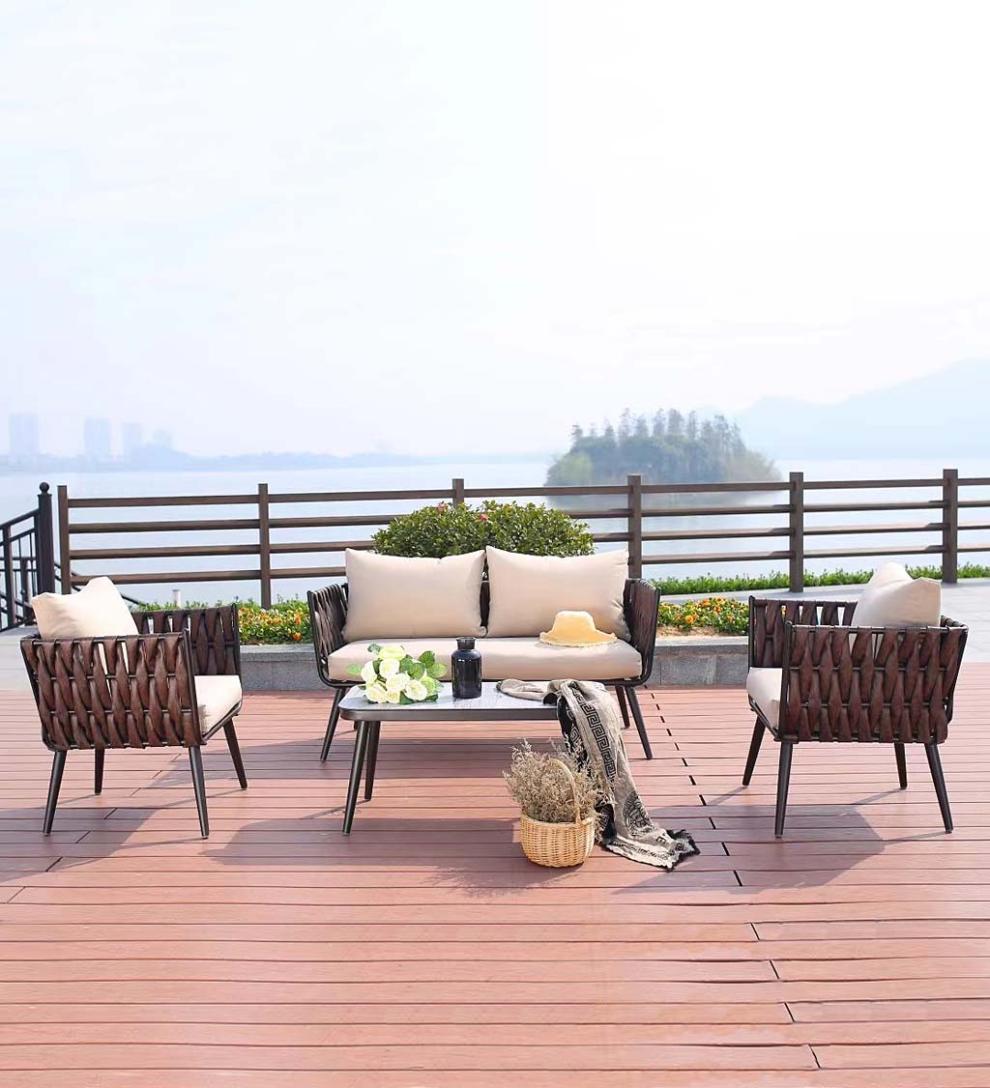 Plow &amp; Hearth Outdoor Wicker | Outdoor Living Steel Frame Wicker Sofa Set With Cushions, 4-Piece