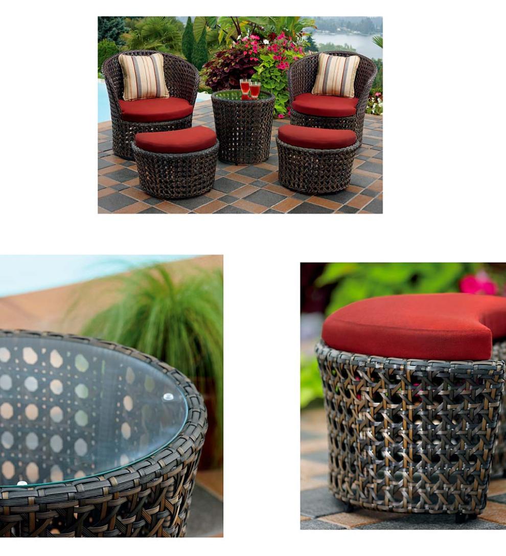 Plow &amp; Hearth Outdoor Wicker | Outdoor Living Wicker Conversation Set With Ottomans And Sunbrella Cushions, 5-Piece