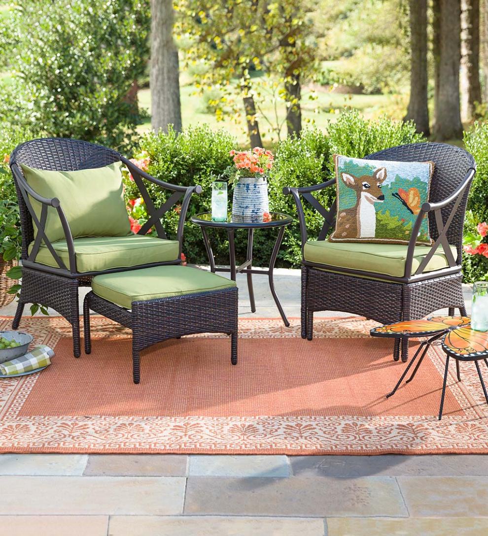 Plow &amp; Hearth Outdoor Wicker | Outdoor Living Wicker Patio Furniture Set With Cushions - Light Green