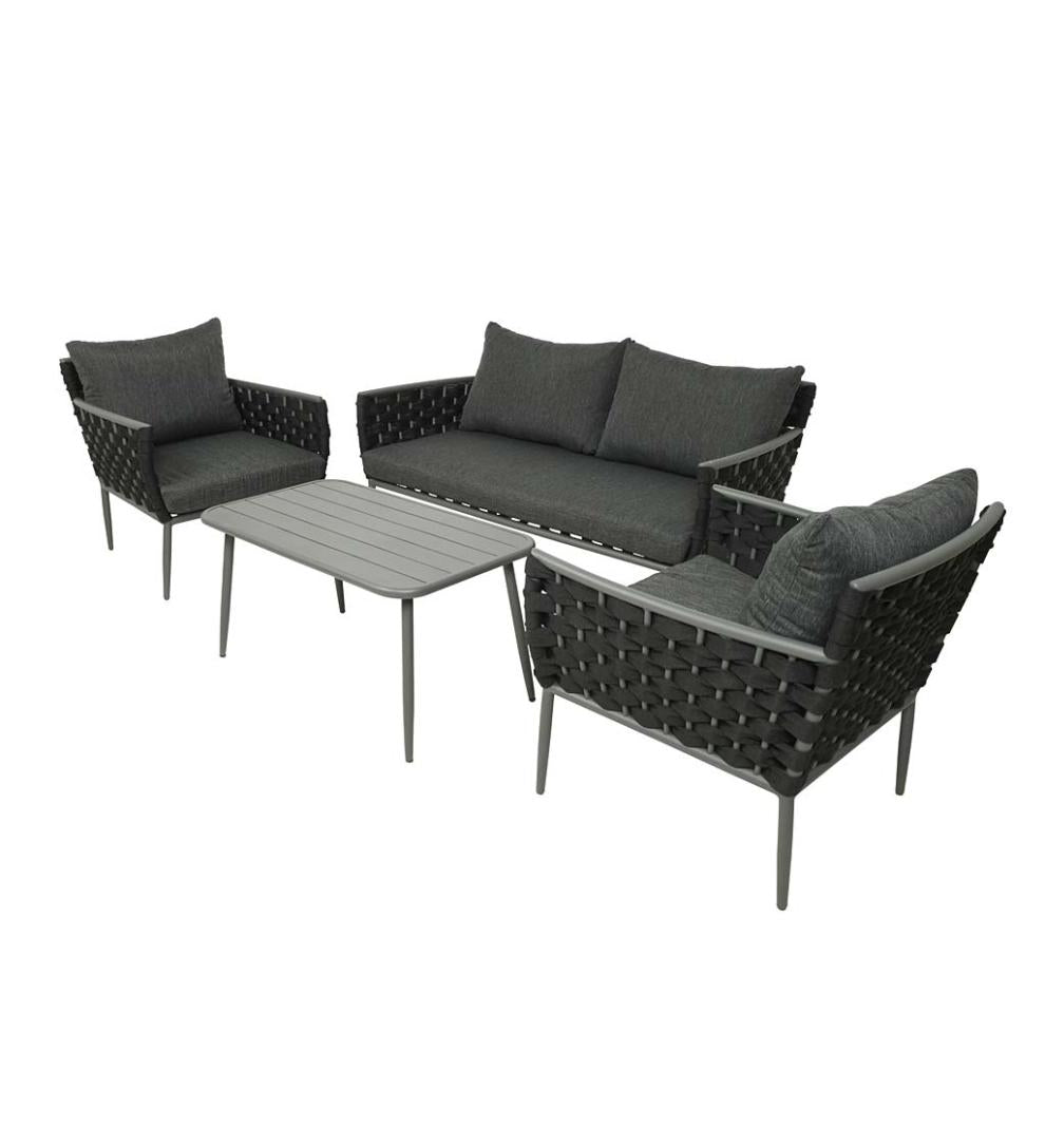 Plow &amp; Hearth Outdoor Wicker | Outdoor Living Woven Outdoor Lounge Set With Cushions, 4-Piece - Black