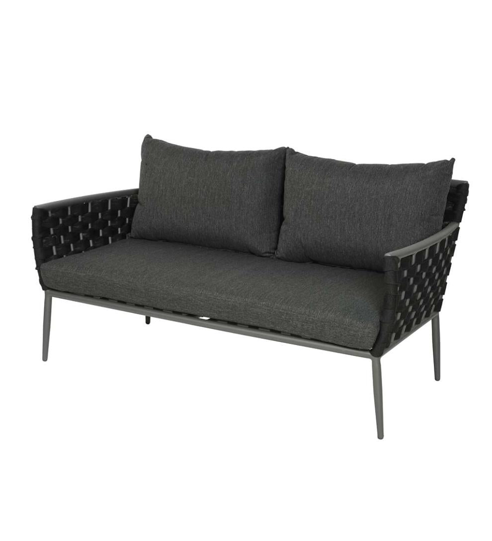 Plow &amp; Hearth Outdoor Wicker | Outdoor Living Woven Outdoor Lounge Set With Cushions, 4-Piece - Black