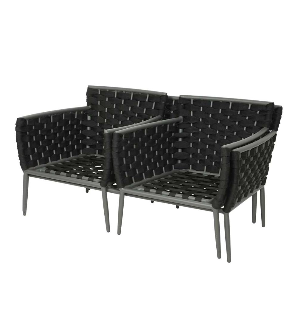 Plow &amp; Hearth Outdoor Wicker | Outdoor Living Woven Outdoor Lounge Set With Cushions, 4-Piece - Black