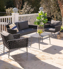 Plow &amp; Hearth Outdoor Wicker | Outdoor Living Woven Outdoor Lounge Set With Cushions, 4-Piece - Black