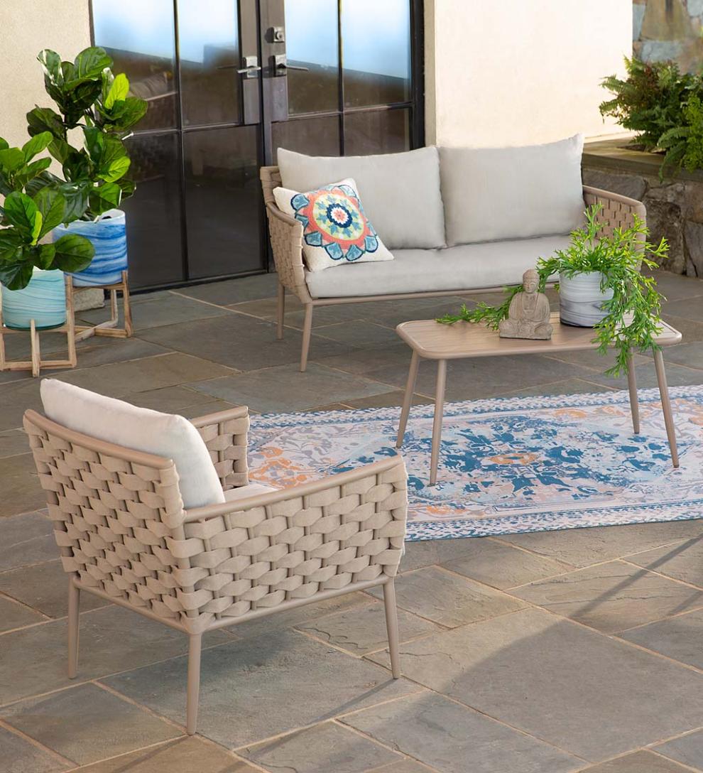 Plow &amp; Hearth Outdoor Wicker | Outdoor Living Woven Outdoor Lounge Set With Cushions, 4-Piece - Black