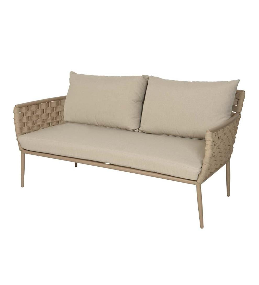 Plow &amp; Hearth Outdoor Wicker | Outdoor Living Woven Outdoor Lounge Set With Cushions, 4-Piece - Black