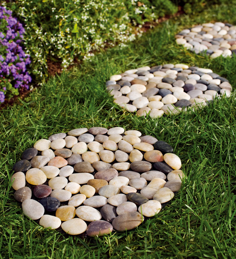 Plow &amp; Hearth Pathways &amp; Stepping Stones | Yard &amp; Garden Natural River Rock Stepping Stones With Flexible Pvc Backing, Set Of 3